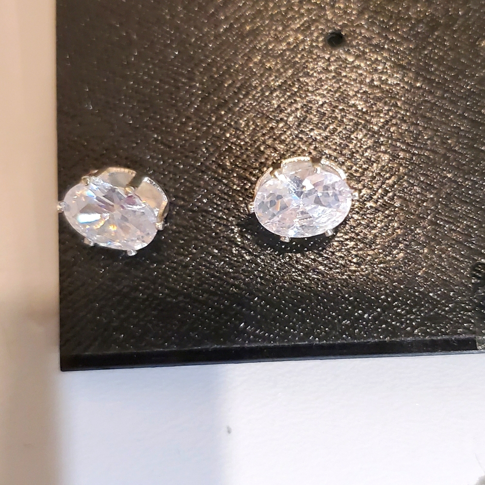 4ct OVAL .925 SILVER CUBIC ZIRCONIA EARRINGS - Picture 1 of 3